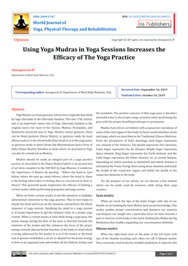 Using Yoga Mudras in Yoga Sessions Increases the Efficacy of the Yoga Practice