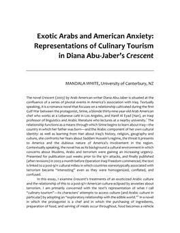 Exotic Arabs and American Anxiety: Representations of Culinary Tourism in Diana Abu-Jaber's Crescent