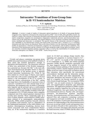 Intracenter Transitions of Iron-Group Ions in II–VI Semiconductor Matrices