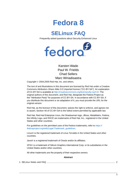 Fedora 8 Selinux FAQ Frequently-Asked Questions About Security Enhanced Linux