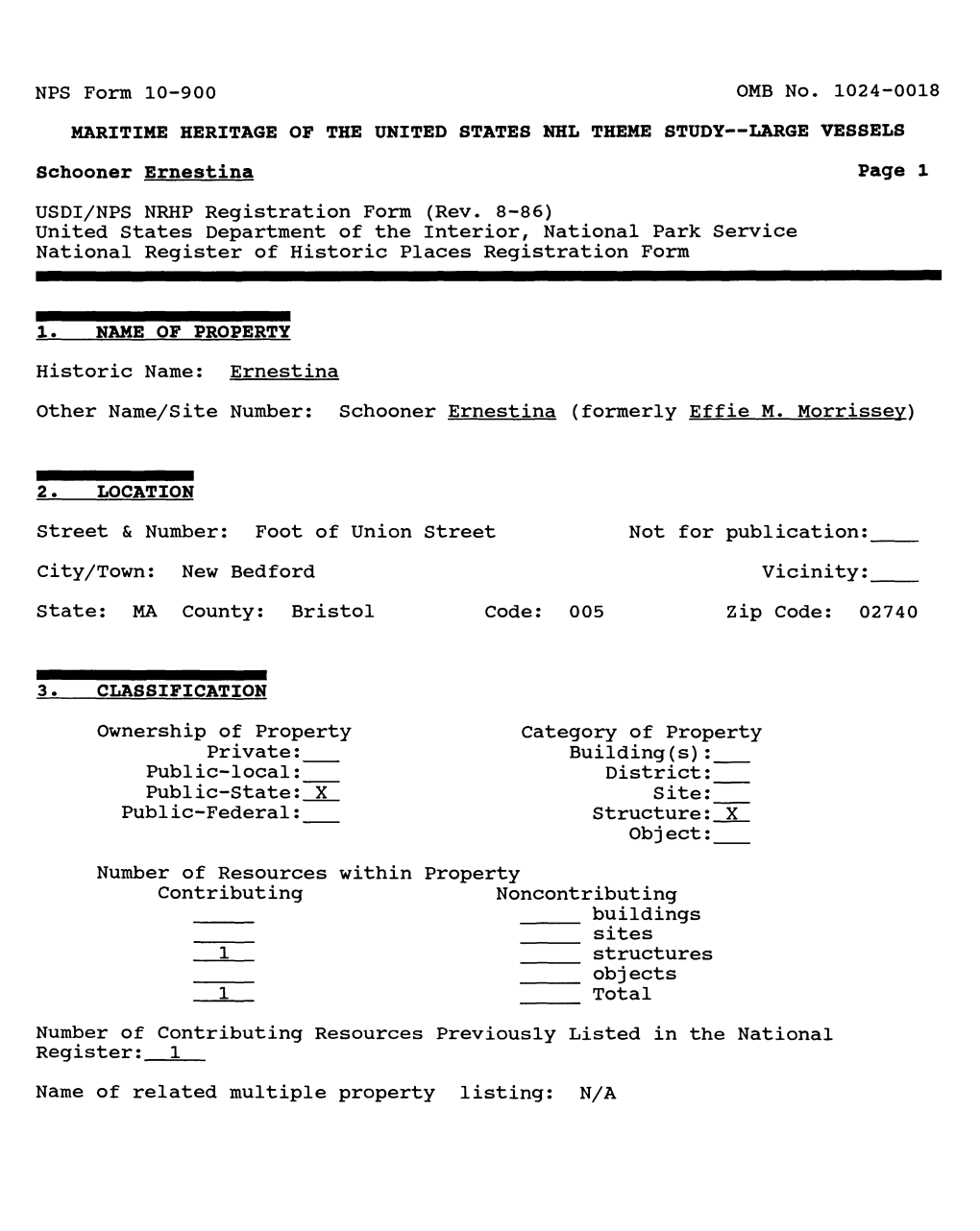 Ernestina Page 1 USDI/NPS NRHP Registration Form (Rev