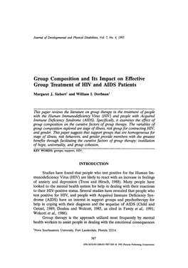 Group Composition and Its Impact on Effective Group Treatment of HIV and AIDS Patients