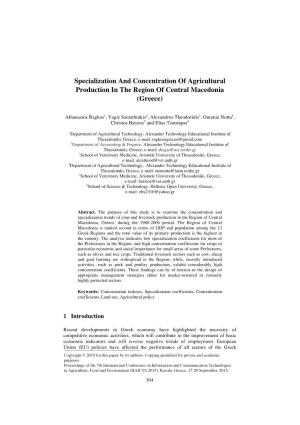 Specialization and Concentration of Agricultural Production in the Region of Central Macedonia (Greece)