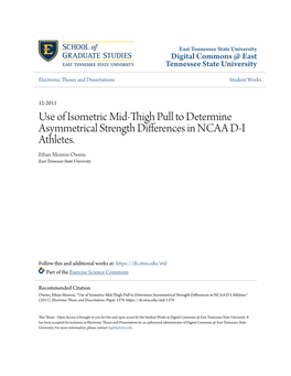 Use of Isometric Mid-Thigh Pull to Determine Asymmetrical Strength Differences in NCAA D-I Athletes