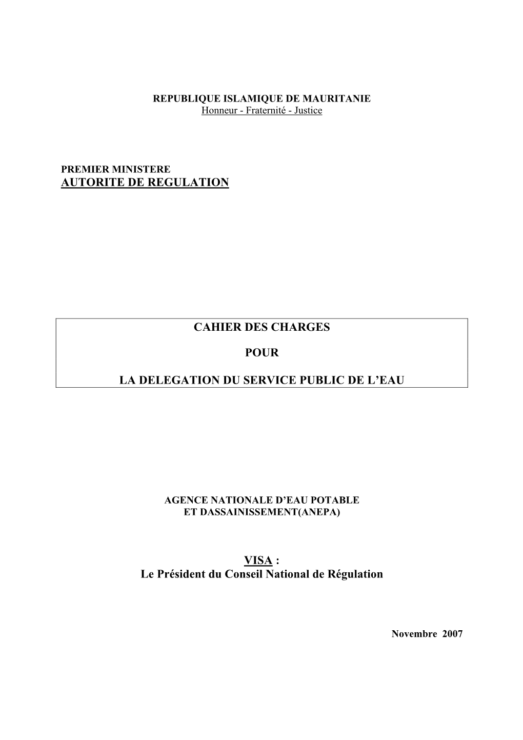 Autorite De Regulation Cahier Des Charges Pour La