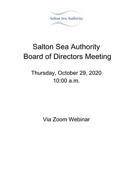 Salton Sea Authority Board of Directors Meeting