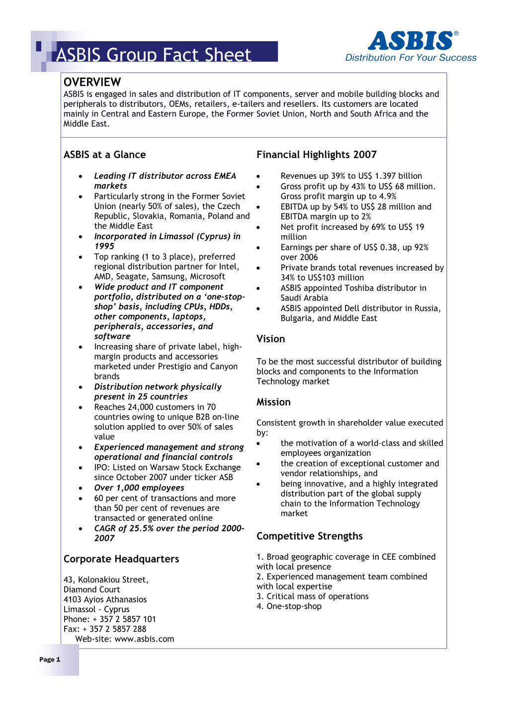 ASBIS Group Fact Sheet