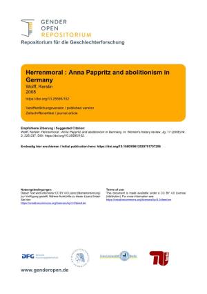 Herrenmoral: Anna Pappritz and Abolitionism in Germany1 Kerstin Wolff