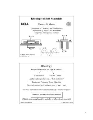 Rheology of Soft Materials Rheology