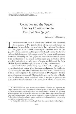 Cervantes and the Sequel: Literary Continuation in Part I of Don Quijote ______William H