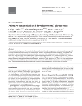 Primary Congenital and Developmental Glaucomas Carly J