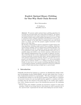 Explicit Optimal Binary Pebbling for One-Way Hash Chain Reversal