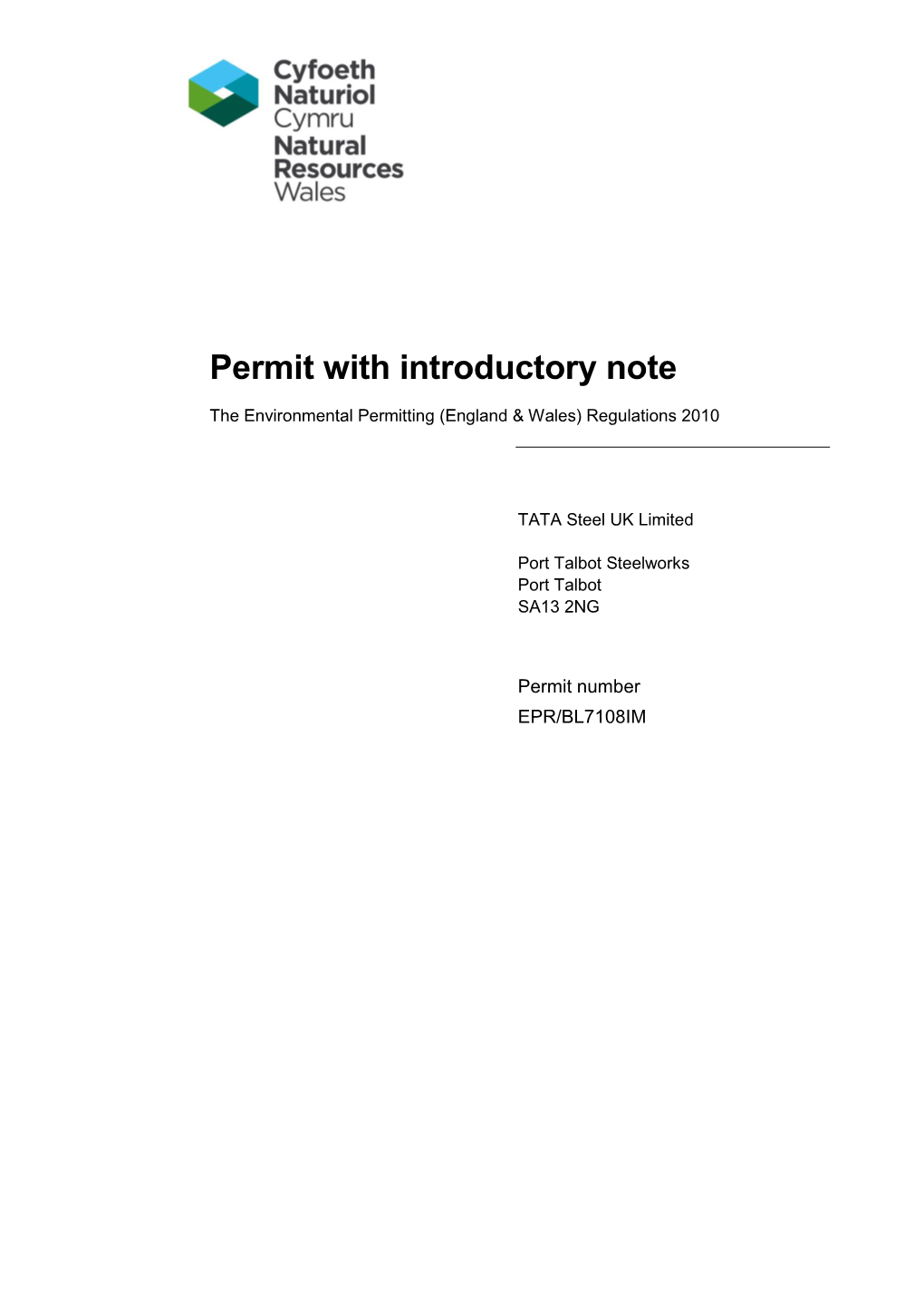 20160208 EPRBL7108IMV015 Tata Port Talbot Permit