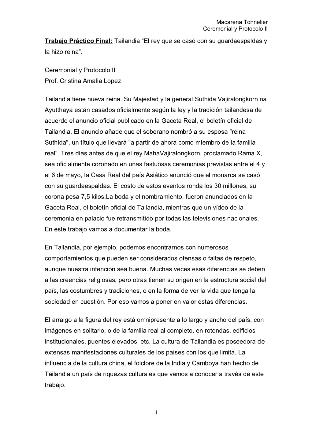 Trabajo Práctico Final: Tailandia “El Rey Que Se Casó Con Su Guardaespaldas Y La Hizo Reina”