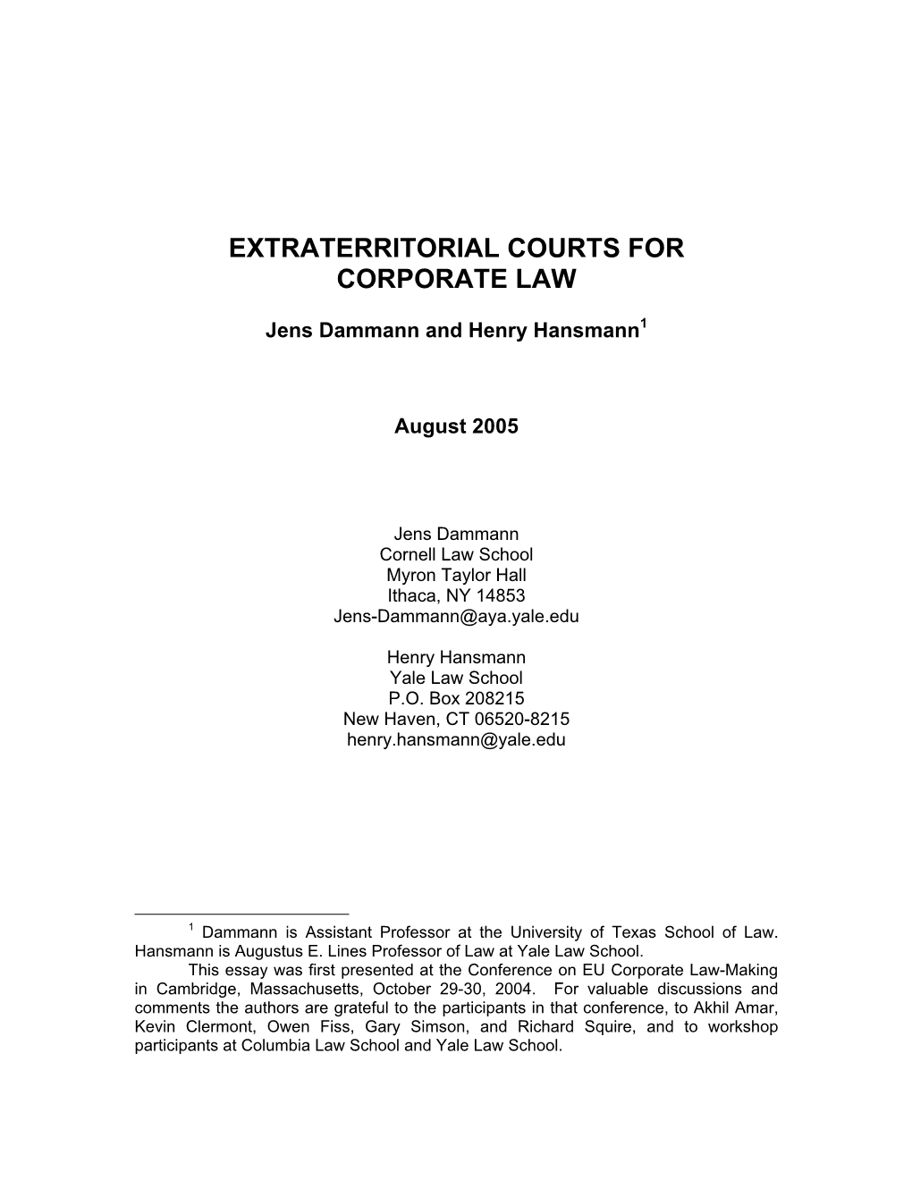Extraterritorial Courts for Corporate Law