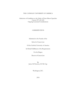 Admission of Candidates to the Order of Friars Minor Capuchin: Canons 597, 641-645 Ongoing Canonical Considerations