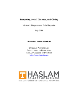 Inequality, Social Distance, and Giving