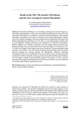 The Murder of Perdiccas and the River Crossing in Ancient Macedonia*