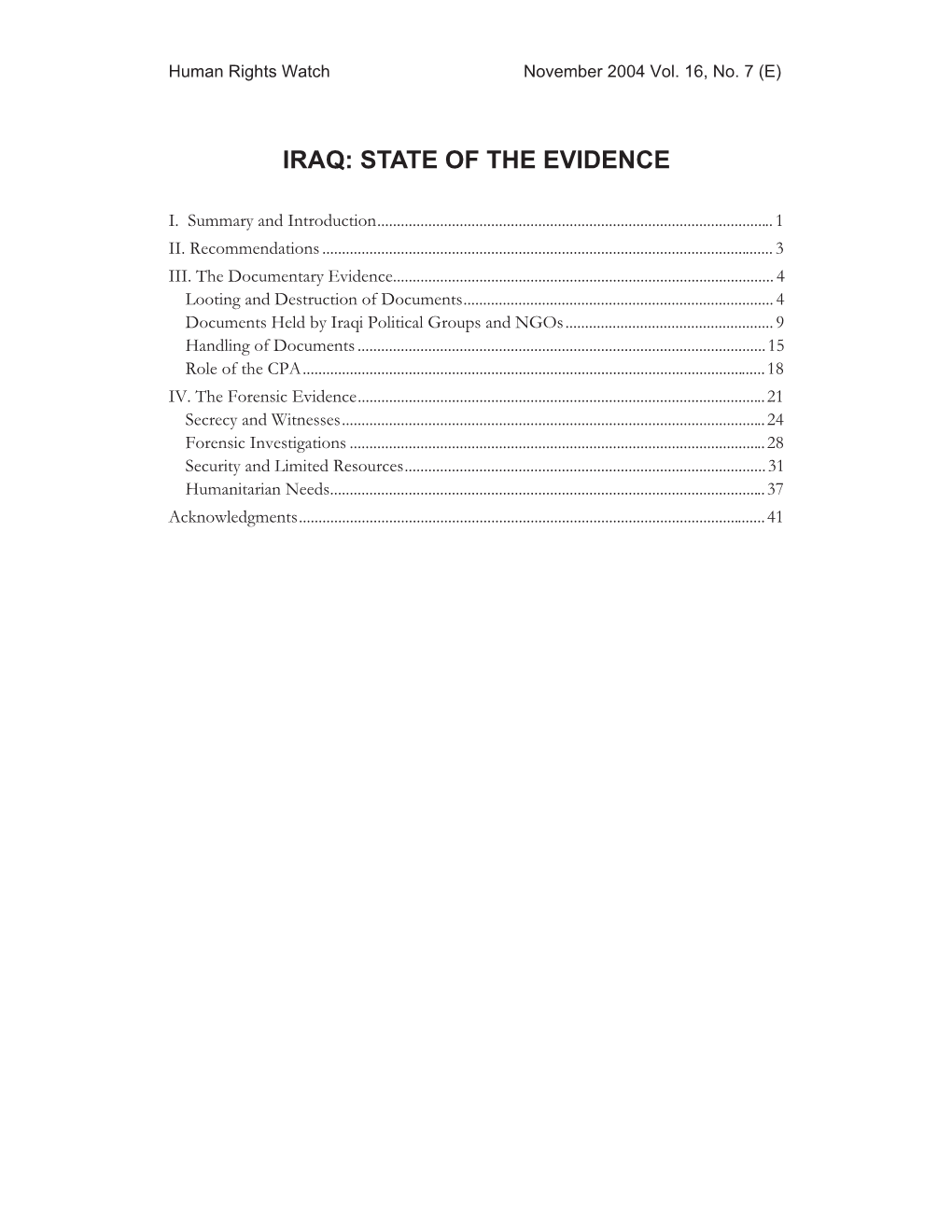 Iraq: State of the Evidence