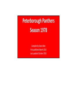 Peterborough Panthers Season 1978