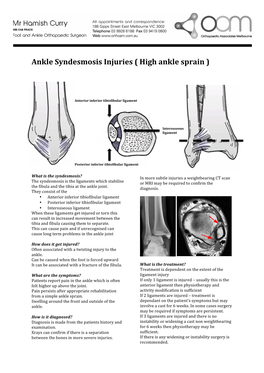 Ankle Syndesmosis Injuries ( High Ankle Sprain )