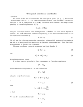 Orthogonal, Curvilinear Coordinates Definition We Define a Two Sets Of