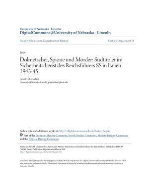 Südtiroler Im Sicherheitsdienst Des Reichsführers SS in Italien 1943-45 Gerald Steinacher University of Nebraska-Lincoln, Gsteinacher2@Unl.Edu
