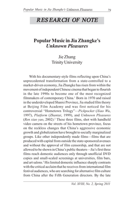 Popular Music in Jia Zhangke's Unknown Pleasures