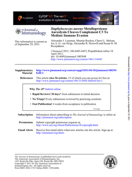 Mediate Immune Evasion Aureolysin Cleaves Complement C3 To