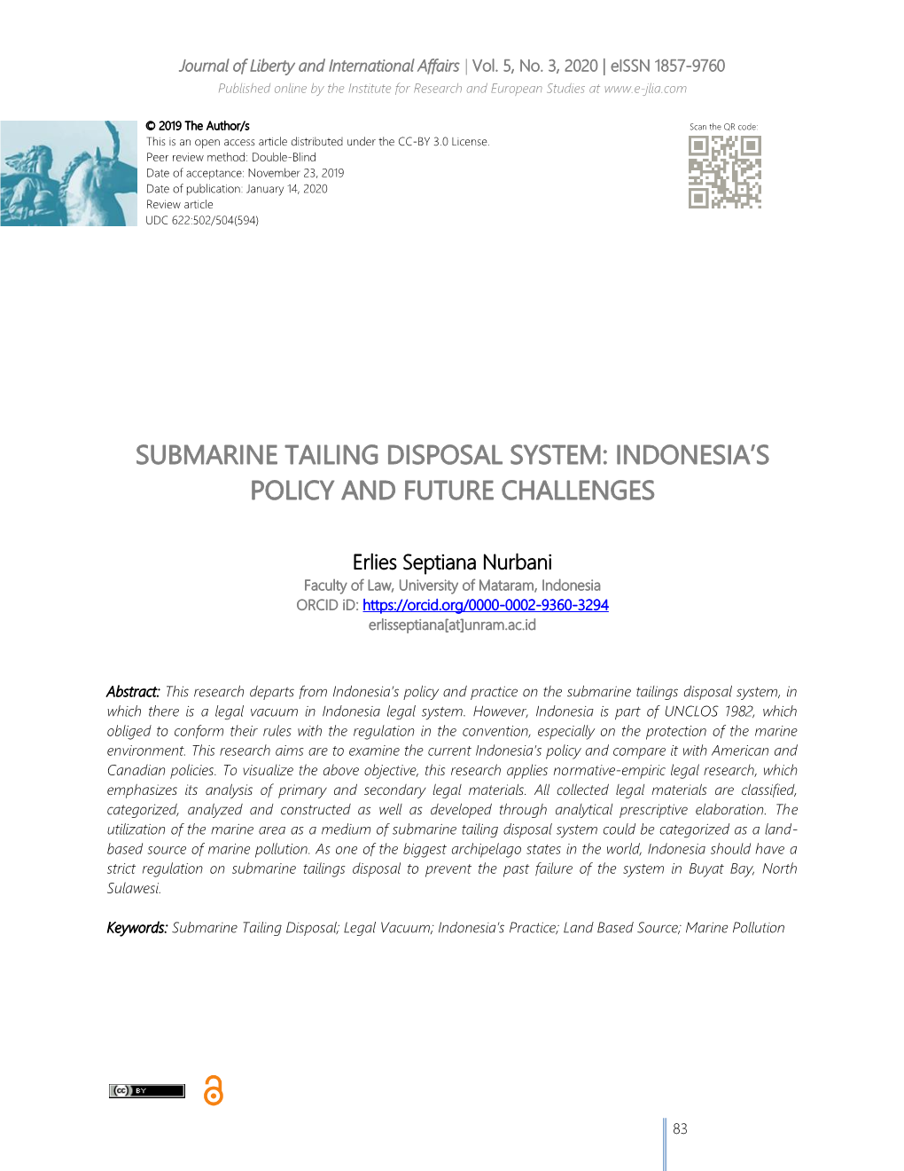 Submarine Tailing Disposal System: Indonesia's Policy