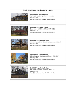 Park Pavilions and Picnic Areas
