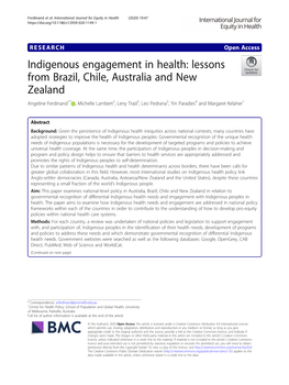 Indigenous Engagement in Health: Lessons from Brazil, Chile, Australia