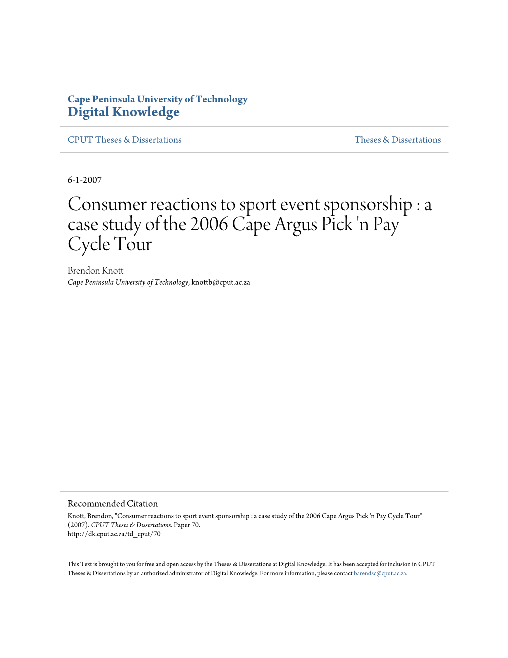 Consumer Reactions to Sport Event Sponsorship