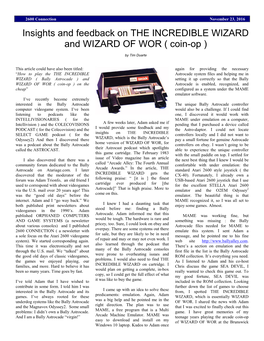 Insights and Feedback on the INCREDIBLE WIZARD and WIZARD of WOR ( Coin-Op )