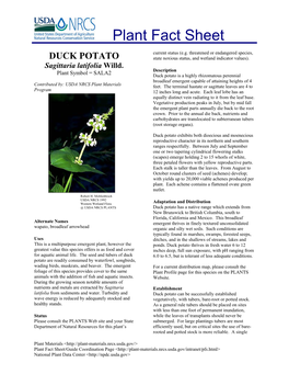 DUCK POTATO State Noxious Status, and Wetland Indicator Values)