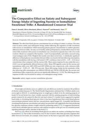 The Comparative Effect on Satiety and Subsequent Energy Intake of Ingesting Sucrose Or Isomaltulose Sweetened Triﬂe: a Randomized Crossover Trial
