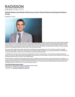 Gianleo Bosticco Joins Rezidor Hotel Group As Senior Director Business Development Southern Europe