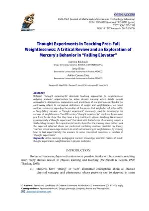 Thought Experiments in Teaching Free-Fall Weightlessness: a Critical Review and an Exploration of Mercury’S Behavior in “Falling Elevator”