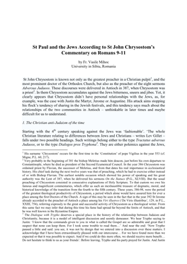 St Paul and the Jews According to St John Chrysostom's Commentary On