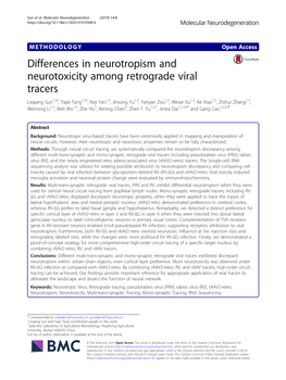 Differences in Neurotropism and Neurotoxicity Among Retrograde Viral Tracers