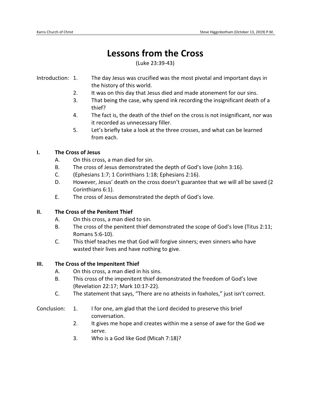 Lessons from the Cross (Luke 23:39-43)
