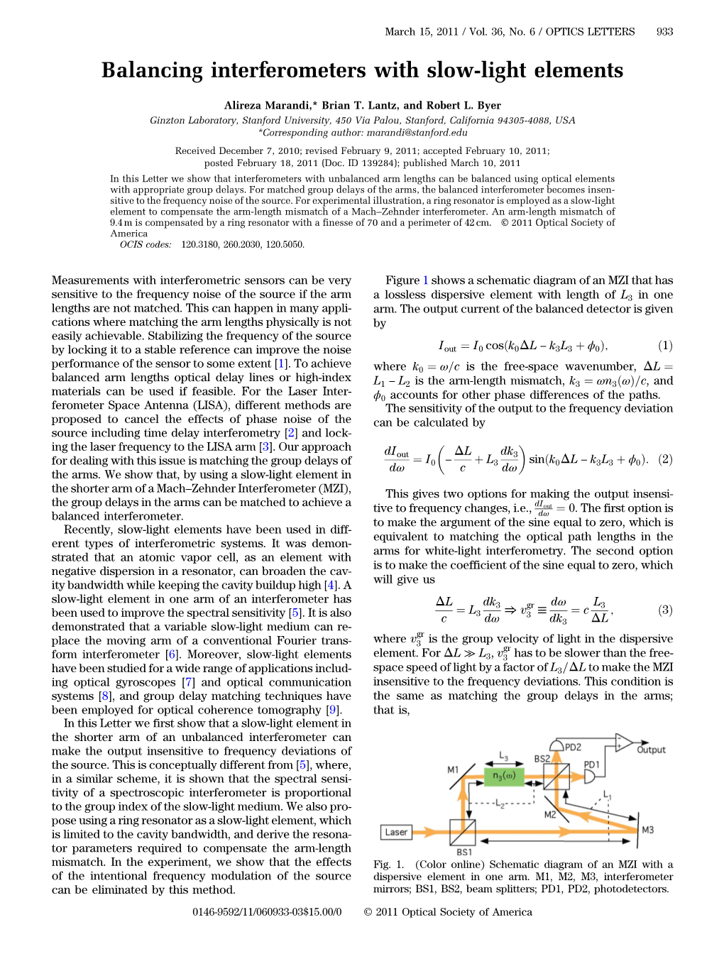 Balancing Interferometers with Slow-Light Elements