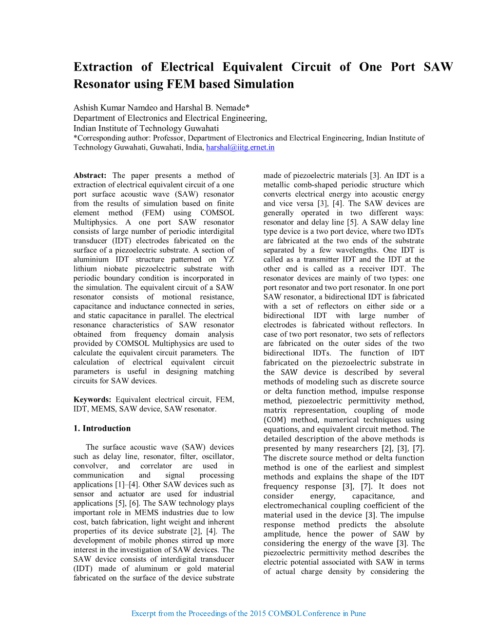 Extraction of Electrical Equivalent Circuit of One Port SAW Resonator