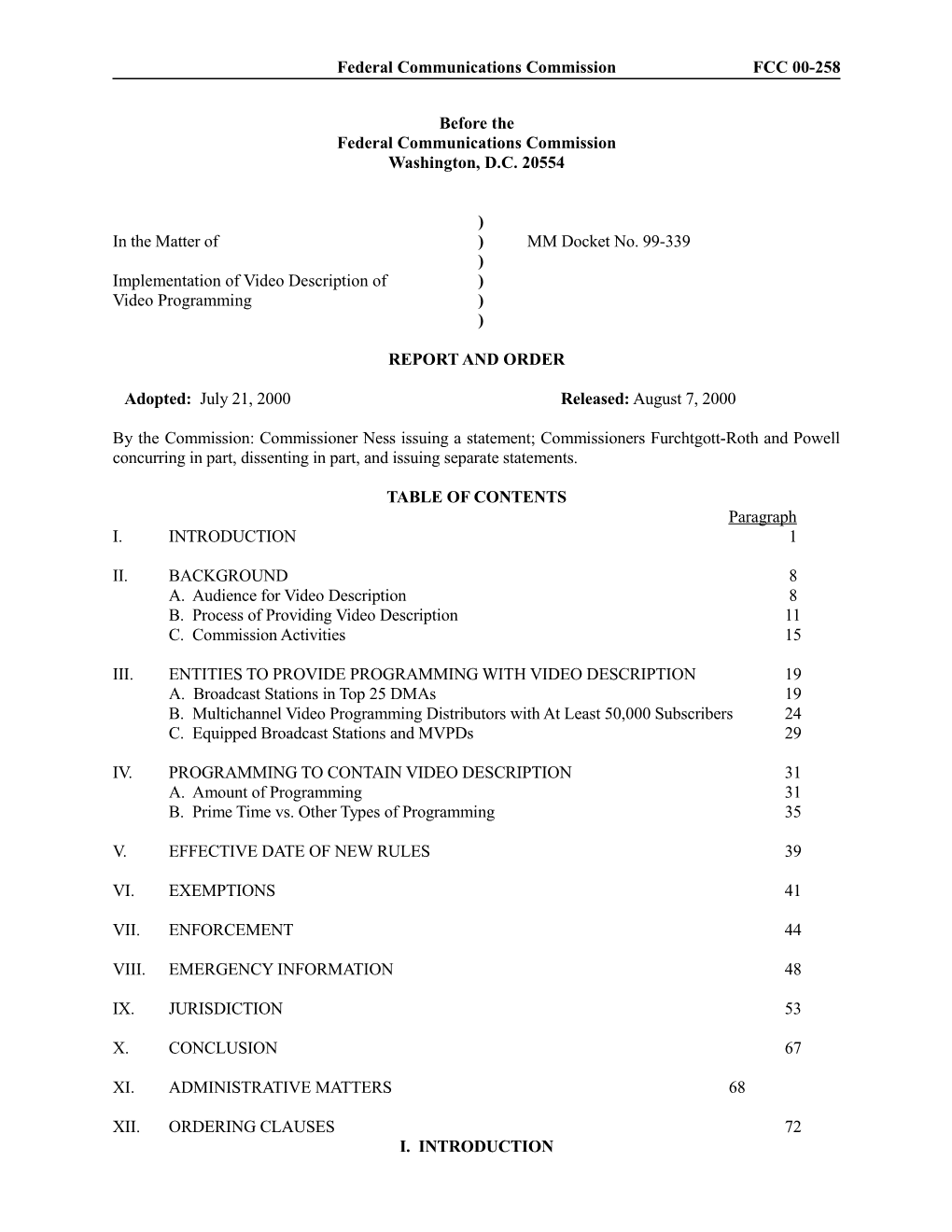 Federal Communications Commission FCC 00-258