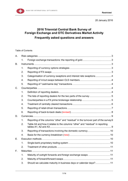 2016 Triennial Central Bank Survey of Foreign Exchange and OTC Derivatives Market Activity Frequently Asked Questions and Answers