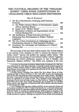 The Cultural Meaning of the "Welfare Queen": Using State Constitutions to Challenge Child Exclusion Provisions