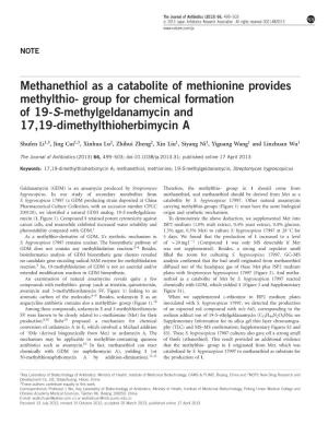 Methanethiol As a Catabolite of Methionine Provides Methylthio- Group for Chemical Formation of 19-S-Methylgeldanamycin and 17,19-Dimethylthioherbimycin A