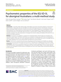 Psychometric Properties of the EQ-5D-5L for Aboriginal Australians