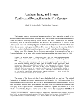 Abraham, Isaac, and Britten: Conflict and Reconciliation in War Requiem1