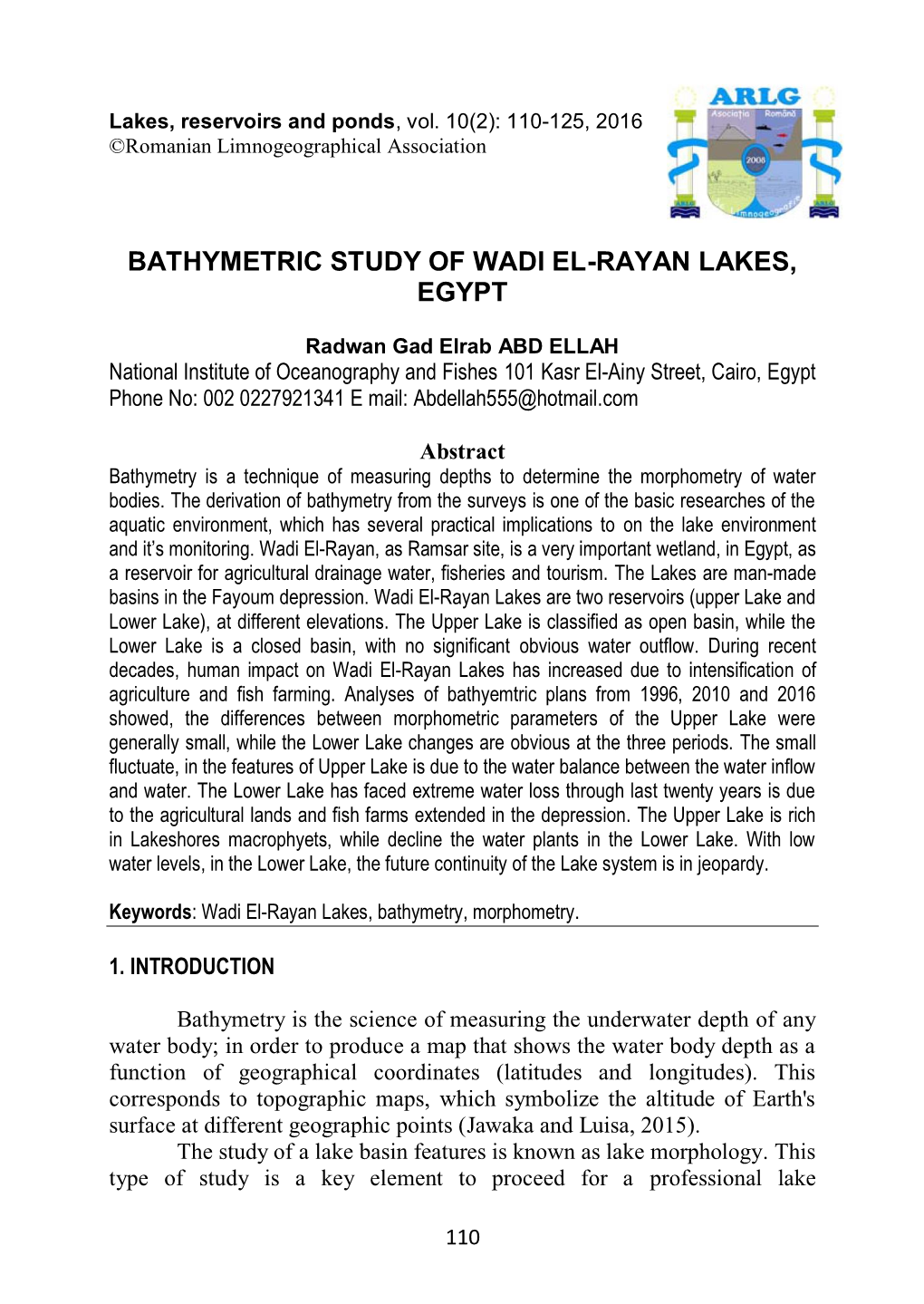 Bathymetric Study of Wadi El-Rayan Lakes, Egypt